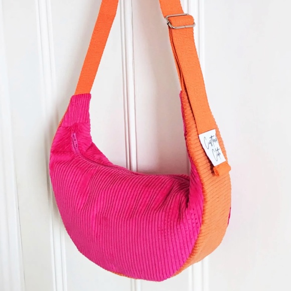 Pink/Orange Corduroy Sling Bag Brand New - Picture 1 of 9